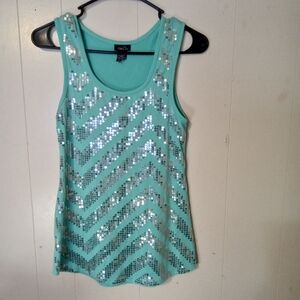 Rue21 Turquoise Tank Top with Silver Sequins
